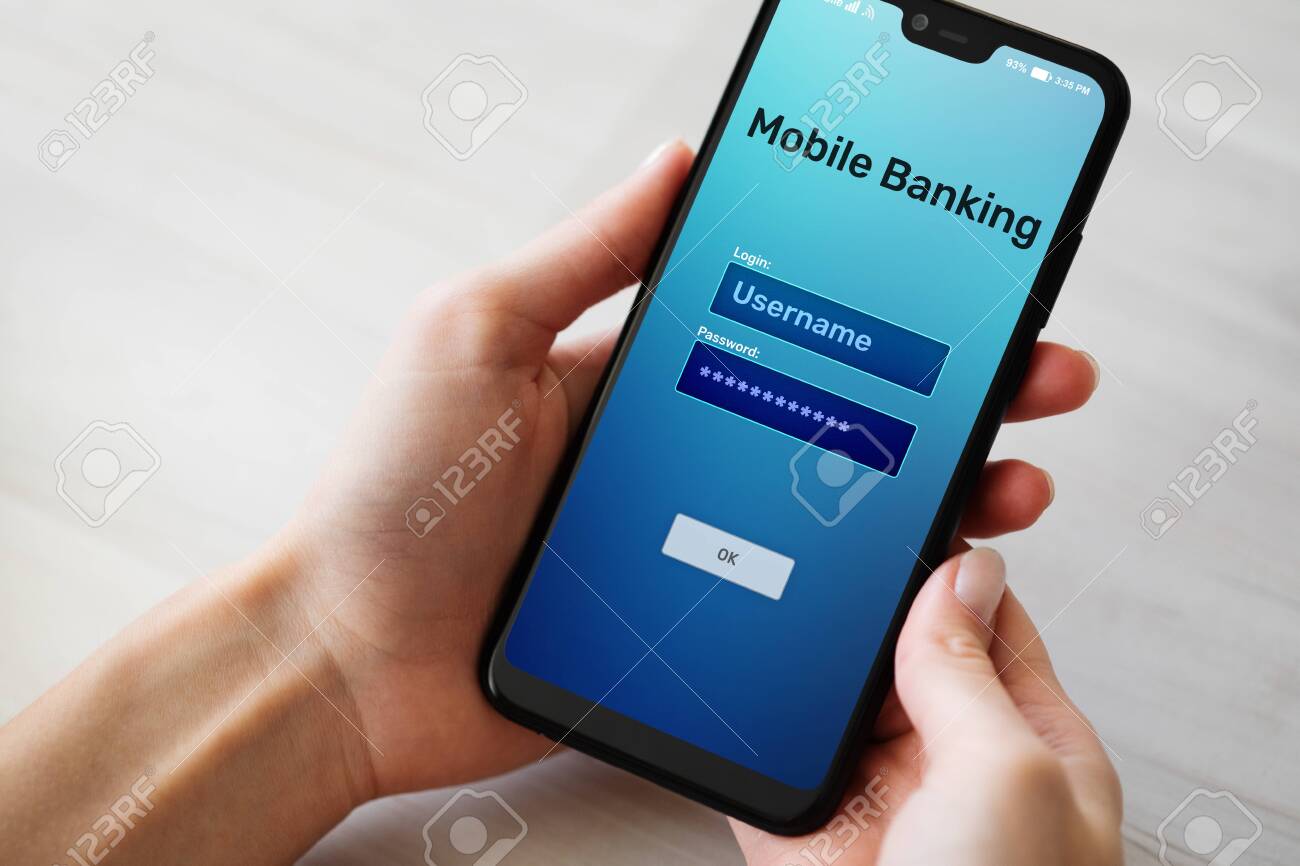 Mobile banking internet payment application on smartphone screen.